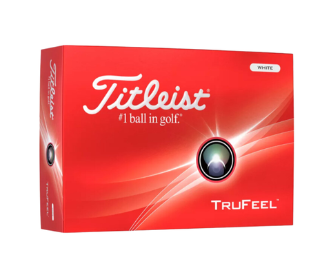 A red box of Titleist 2024 TruFeel Golf Balls | White, featuring the Titleist logo and TruFeel branding—engineered by Titleist for all-round performance and an ultra-soft feel.