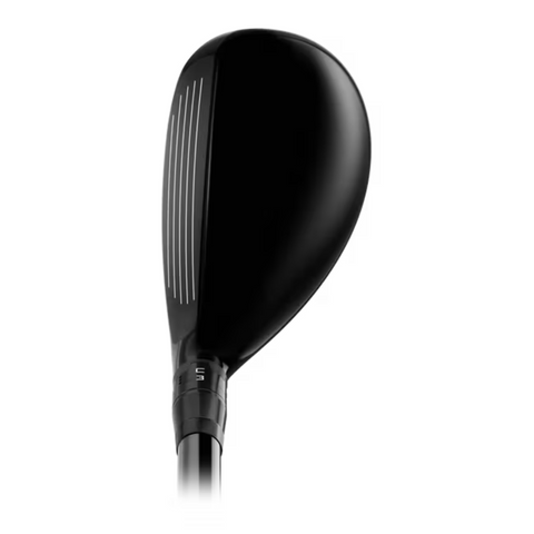 The Titleist GT3 Hybrid 2025 by Titleist is a black hybrid club with a sleek, rounded head, silver alignment lines on top, and an adjustable hosel, shown against a plain white background.