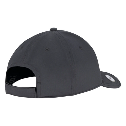 A dark gray Titleist 2025 Players Performance Ball Marker Cap is shown from the back, featuring a curved brim, ventilation eyelets, and an adjustable open strap area.