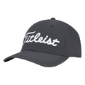 The Titleist 2025 Players Performance Ball Marker Cap is a dark gray golf cap with a curved brim, white Titleist embroidery on the front, and a built-in magnetic ball marker for style and convenience on the course.