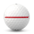 The Titleist 2025 Pro V1x Performance Alignment Golf Ball features a white surface with a red, straight alignment arrow for precision, designed by Titleist to enhance performance.