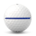 The Titleist 2025 Pro V1x Performance Alignment Golf Ball features a white design with dimples and a bold blue horizontal arrow across the center for enhanced alignment.