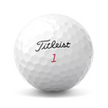 A Titleist 2025 Pro V1x Performance Alignment Golf Ball, white with dimples, features the black Titleist logo and a red number 1 on a plain background—ideal for players seeking tour-level alignment aid.
