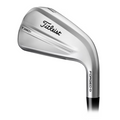 A close-up of the Titleist 2025 4G T-350 Mens Irons Set (5-PW+48°) shows a sleek silver head with black lettering and a FORGED marking on the hosel.