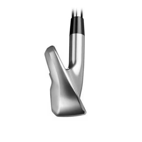 A close-up of the Titleist 2025 4G T-350 Mens Irons Set (5-PW+48°) shows the angled face and hosel of the silver club against a white background.
