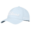 The Titleist 2025 Tour Performance Cap is a light blue golf hat featuring white embroidered Titleist text on the front and Pro V1 on the side—combining style and performance for any golfer.