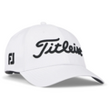 The Titleist 2025 Tour Performance Cap features bold black Titleist script on the front and an FJ logo on the side—a stylish, comfortable choice for golfers.