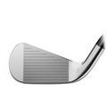 A close-up of the Titleist 2025 4G U505 Driving Iron club head shows the grooved face and part of the sleek shaft, set against a white background.