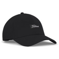The Titleist 2025 Womens Charleston Breezer Cap in Black/White features a curved brim and front patch with white Titleist script, offering stylish UV protection for women on sunny days.