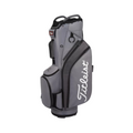 The Titleist Cart 14 Lightweight Golf Bag features a grey and black design, multiple zippered pockets, a large side logo, and a sturdy base—ideal as your next cart golf bag from Titleist.