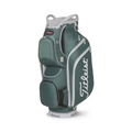 The Titleist Cart 15 Golf Bag in Eucalyptus features multiple zippered compartments, a large side pocket with the Titleist logo, a sturdy base, and top carry handles for easy transport.