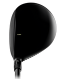 A close-up of the Titleist GT3 Fairway Wood shows its shiny black clubhead, silver shaft, and distinctive GT branding, crafted by Titleist for low spin and exceptional shot-shaping control.