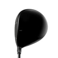 Black golf club head on a white background with the crown of the club showing GTS on it 