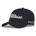 The Titleist Junior Tour Performance Cap is a black kids golf hat with white Titleist embroidery on the front and PRO V1 stitched on the side, shown against a white background.