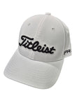 The Titleist Junior Tour Performance Cap is a white kids golf cap featuring the Titleist logo in black script on the front and Pro V1 in black on the left side—ideal for young golfers.