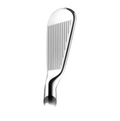 A close-up of the Titleist Mens 620 CB Irons Set (4-PW, Steel Stiff) shows the grooved face and reflective finish, with part of the shaft visible—highlighting its forged cavity back design and tour-level precision.