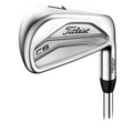 A close-up of the Titleist Mens 620 CB Irons Set (4-PW, Steel Stiff) shows the brand logo, FORGED marking, and CB on the hosel, highlighting its classic forged cavity back and tour-level precision.