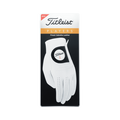The packaged Titleist Men's Players Golf Glove features white cabretta leather on a black and orange backing card with Titleist branding—a premium, tour-proven golf glove for dedicated players.