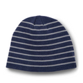 The Titleist Players Beanie by Titleist is a navy blue knit golf beanie with evenly spaced light gray stripes, shown on a white background. This cozy hat is ideal for staying warm on chilly days at the course.