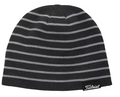 Stay warm on chilly rounds with the Titleist Players Beanie—a black beanie with thin gray stripes and a small black patch featuring the white Titleist logo near the brim.