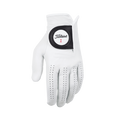 The Titleist Men's Players Golf Glove features soft white Cabretta leather, ventilation holes, a black wrist patch, and a round label with "Titleist 1" in black and red, all set against a plain white background.