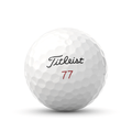 A white, dimpled Titleist Pro V1x Special Play Dozen golf ball from a prior generation features the Titleist name in black script and a red number 77 below it.