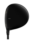 A black Titleist TSR2 Driver | Prior Generation | Left Handed by Titleist is shown from above, featuring a glossy clubhead with the TSR label near the heel. The clubface and shaft are partially visible at the bottom left.