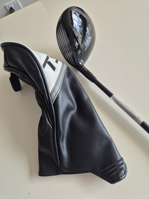 Angled face and crown view of used Titleist TSR2 right-handed fairway wood