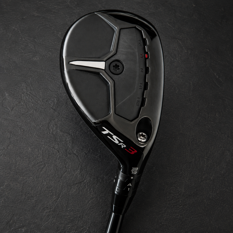 Used Titleist TSR3 19 degree 3 hybrid right handed on charcoal workshop bench