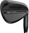 A close-up of the Titleist Vokey SM10 Steel Wedge | Jet Black highlights its black clubhead, Spin-Milled Groove Technology, and markings: 54 10S, BV, and VOKEY DESIGN.