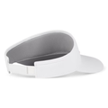 The Titleist Women's Sundrop Visor is a white golf visor for women featuring a curved brim, open top, adjustable back strap, and gray inner lining, shown from a rear side angle on a plain background.