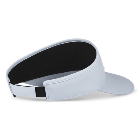 The Titleist Women's Sundrop Visor is a lightweight, light gray sun visor with a curved brim and adjustable black strap, shown against a white background.