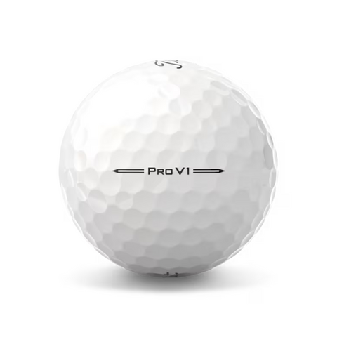 Titleist Pro V1 golf ball, featuring 'Pro V1' text with alignment marks on the side, shown against a white background.