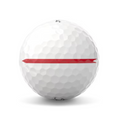 Titleist Pro V1x golf ball with a red alignment line across the center. The dimpled white surface is visible, with a clear red dash running horizontally for alignment purposes.