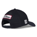 Titleist Black mesh cap back showing the Titleist Logo on the back and FJ logo on the side 