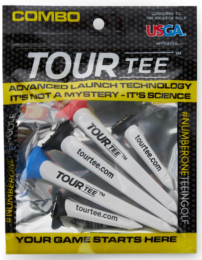 Tour Tee Combo golf tees in yellow retail packaging.