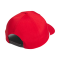 Back view of the red Adidas Tour five-panel cap featuring a black adjustable snapback closure.