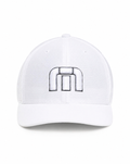 TravisMathew B-Bahamas Fitted Cap in White – front view on a clean white background