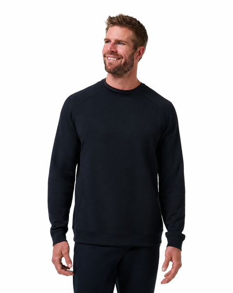 TravisMathew Fibercloud Crew Men's Pullover in Black – front view on a clean white background