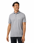 TravisMathew Final Drive Geo Men's Polo in Heather Grey – front view on a clean white background