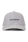 TravisMathew Golf Sucks Hat in Heather Grey with black embroidered Golf Sucks logo on the front.