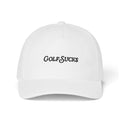 TravisMathew Golf Sucks Hat in White with black embroidered Golf Sucks logo on the front.