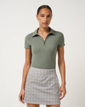TravisMathew MoveKnit Private Lesson Women's Polo | Olive Smoke - front view