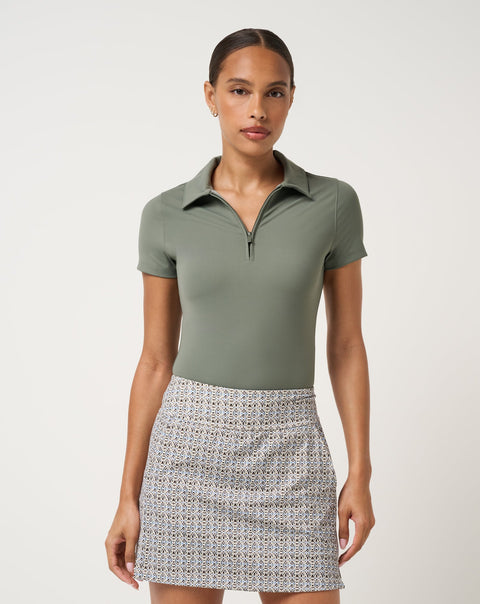 TravisMathew MoveKnit Private Lesson Women's Polo | Olive Smoke - front view