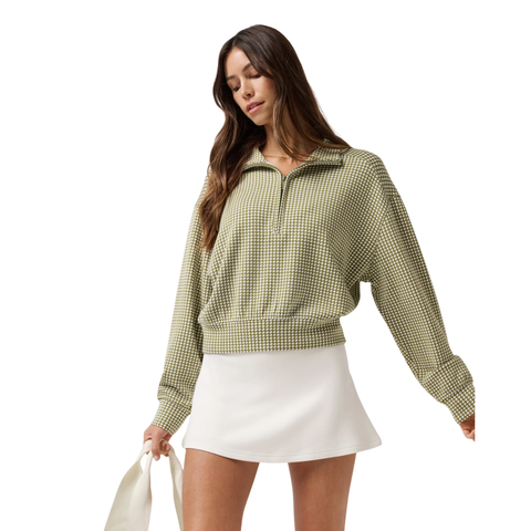 TravisMathew Printed Skyloft Echo ½ Zip Women's Pullover | Olive Houndstooth