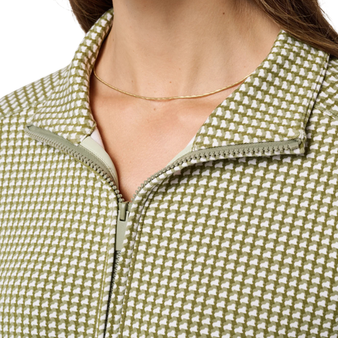 TravisMathew Printed Skyloft Echo ½ Zip Women's Pullover | Olive Houndstooth