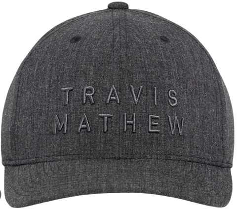 The Travis Mathew Rockdale Cap offers everyday comfort and a clean look, featuring bold TRAVIS MATHEW embroidery on the front in dark gray and an adjustable snapback closure for a perfect fit.