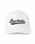 TravisMathew TM Buckets Snapback Hat in White – front view on a clean white background