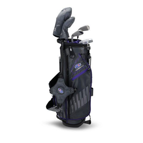 US Kids UL54-s left-handed junior 5-club set with grey and purple stand bag