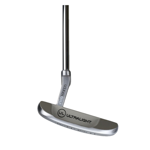 Side view of a US Kids Ultralight putter with a silver finish. The putter head displays the "UL Ultralight" logo, and "US Kids Golf" is engraved on the neck.